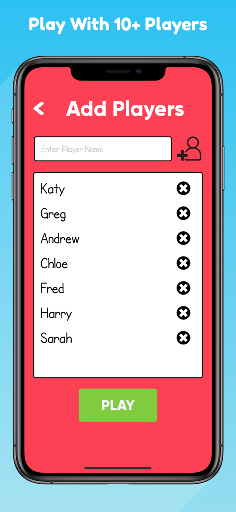 7 Second Challenge: Party Game - Add players screen in the 7 Second Challenge party game showing a list of participants