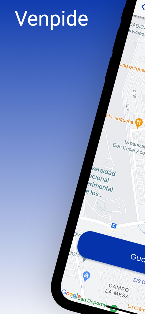 VenPide - Interfaz de la aplicación VenPide mostrando un mapa de ubicación para entrega de comida