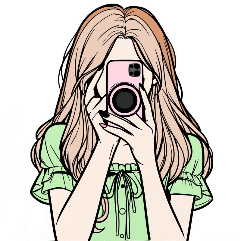 a realistic girl holding her phone taking pictures