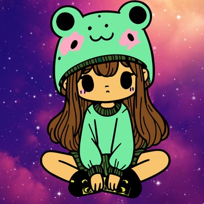 a girl wearing a frog hat and some frog socks