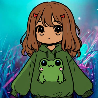 girl wearing frogging sweatshirt