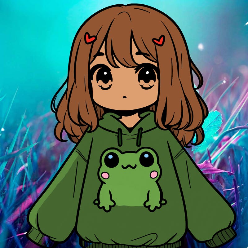 girl wearing frogging sweatshirt