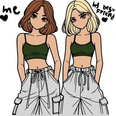 two girls with crop top with baggy pants