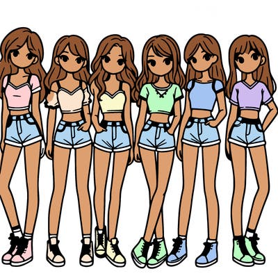 a group of girls wearing crop tops and shorts