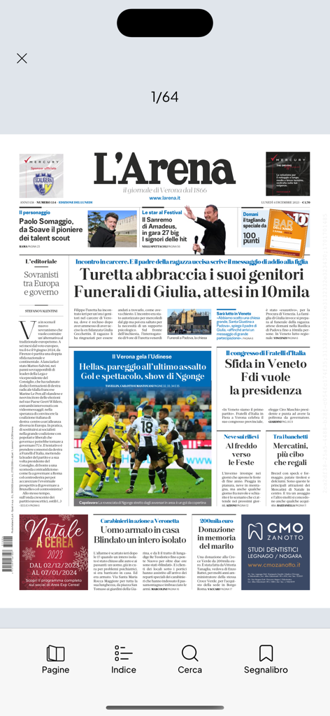 Digital replica of LArena newspaper front page in the mobile app