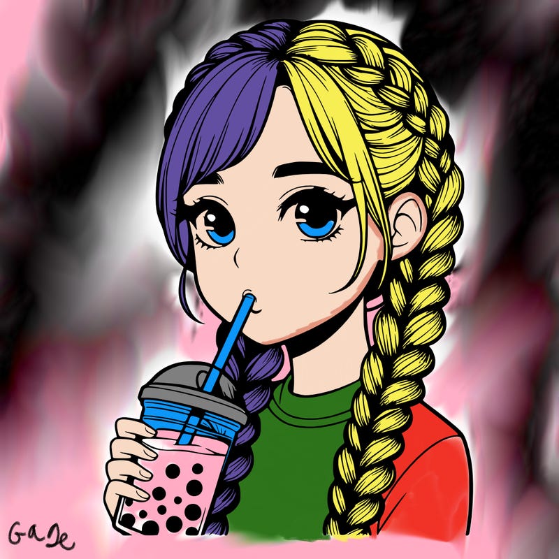 realistic girl with braided hair drinking boba
