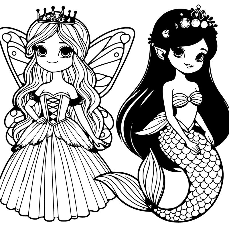 realistic fairy princess with realistic mermaid princess