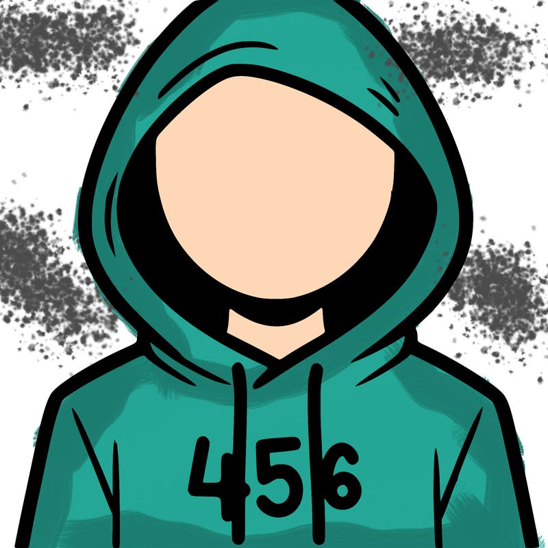 a person with non face waering a hoodie with a 456 symbol