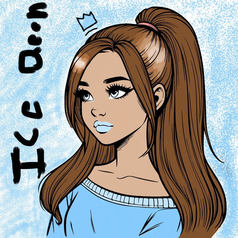 realistic girl with a high ponytail