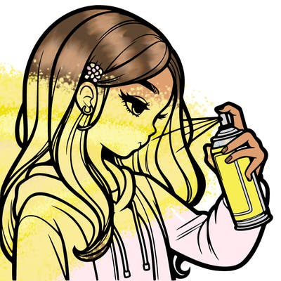 a realistic girl spray painting