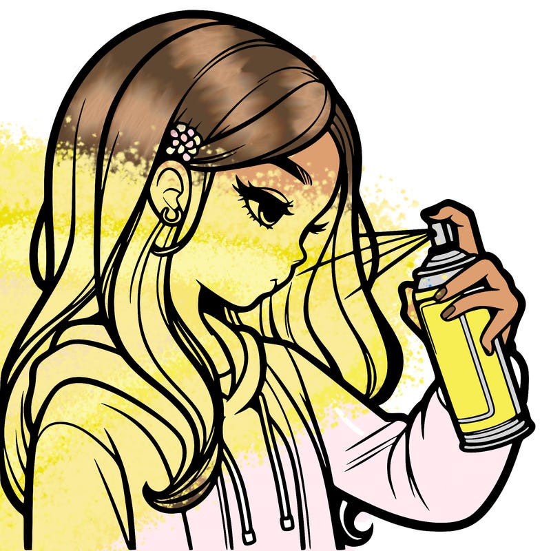 a realistic girl spray painting