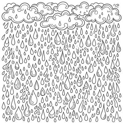 Dive into a captivating world of falling rain with this intricately designed coloring page. Featuring numerous detailed droplets and whimsical clouds, it offers a relaxing and engaging coloring experience.