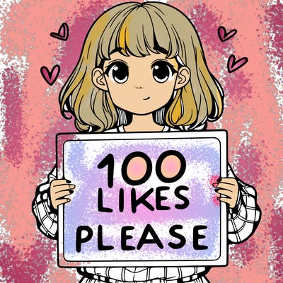 a girl holding a sign saying 100 likes please