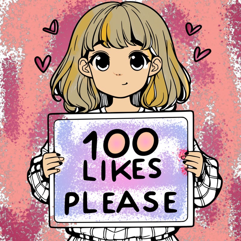 a girl holding a sign saying 100 likes please