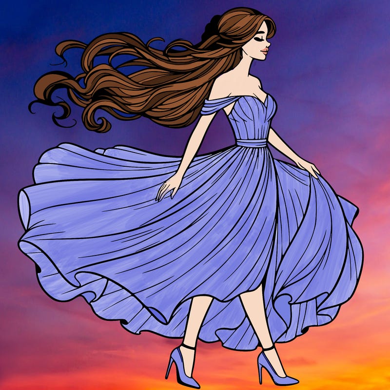 realistic woman in a dress flowing in the wind