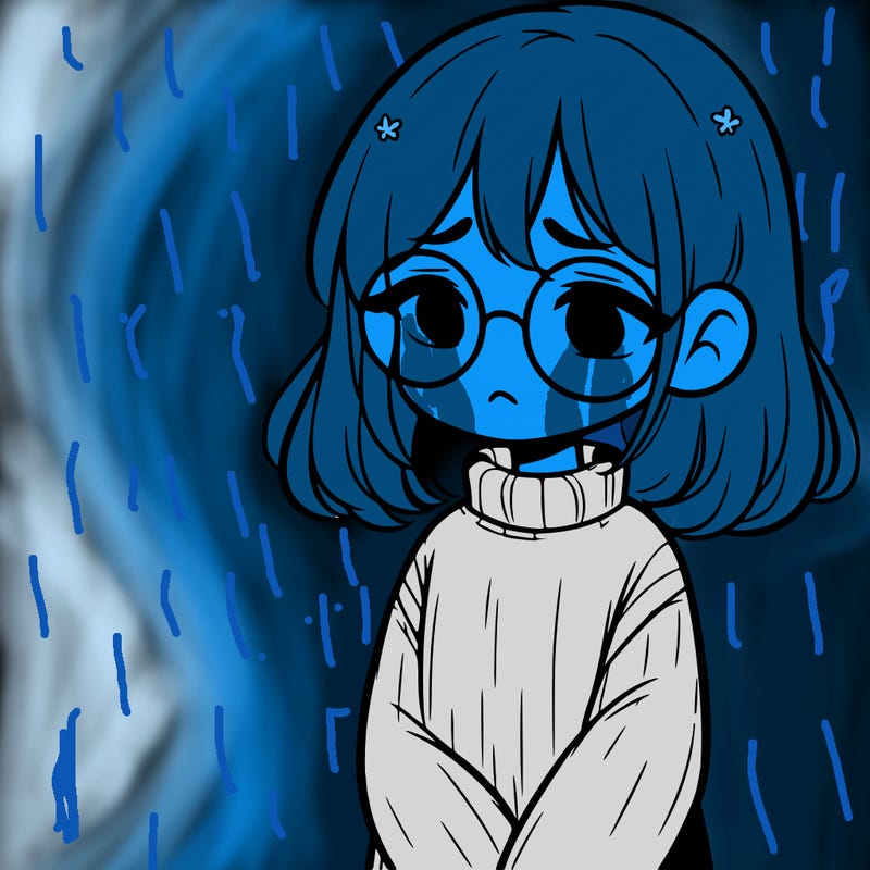 sad girl with glasses in a sweater