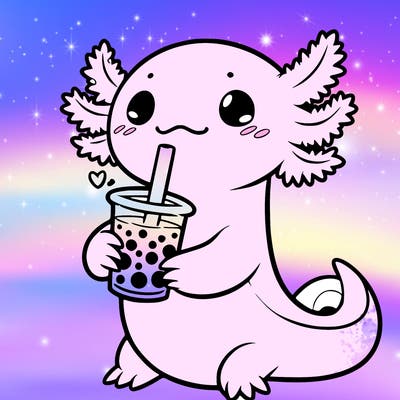 axolotl holding boba tea