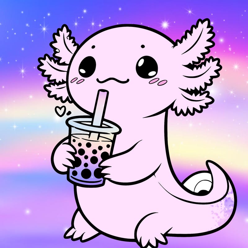 axolotl holding boba tea