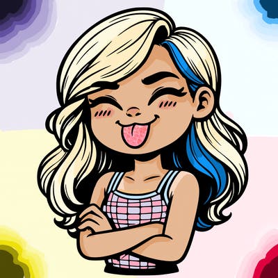 realistic girl crossing her arms and wearing a tank top with her tongue held out she has long hair