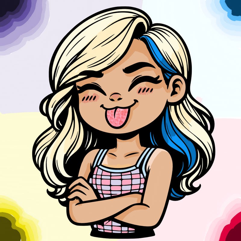 realistic girl crossing her arms and wearing a tank top with her tongue held out she has long hair