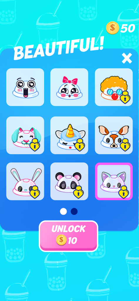 Bubble Tea Simulator - A selection of cute character themed cup lids to unlock in Bubble Tea Simulator