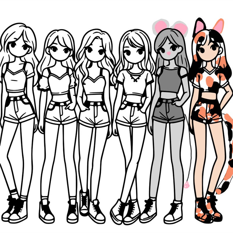 a group of girls wearing crop tops and shorts