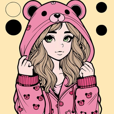 realistic girl in a animal pjs hoodie