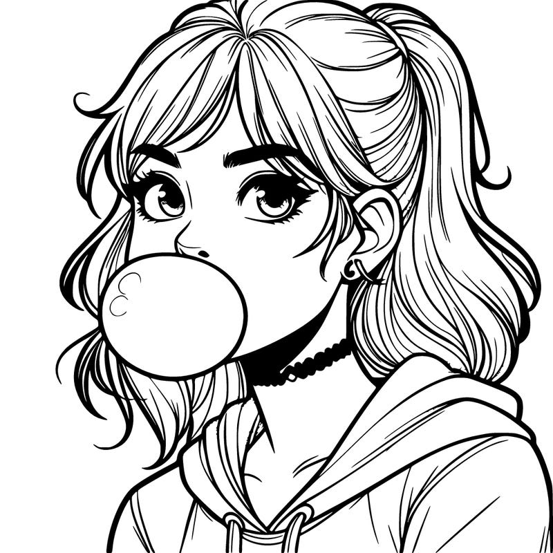 teenage girl blowing bubble gum