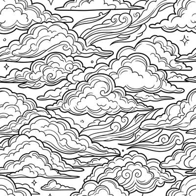 Discover a boundless sky with this captivating Clouds Seamless Pattern coloring template. This repeating design offers endless creative possibilities as you bring various cloud formations to life with your favorite colors.
