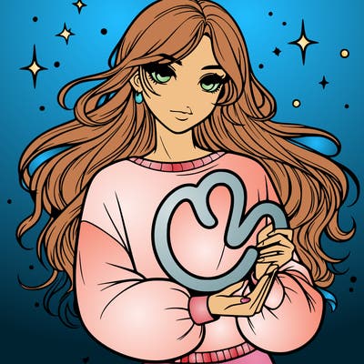 a realistic girl holding the capricorn star sign in her hands