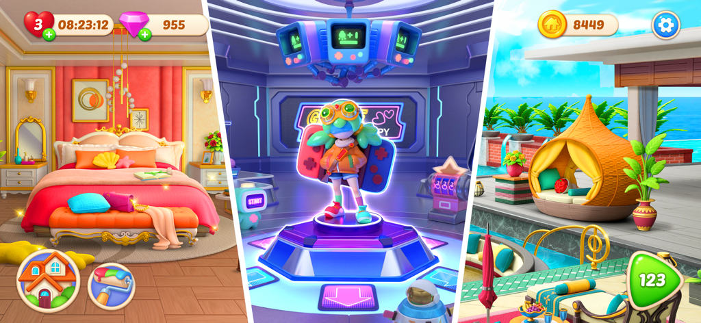 Makeover Master - Home Design - Three different room renovation styles in the Makeover Master home design game