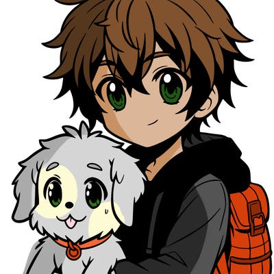 anime boy with a dog