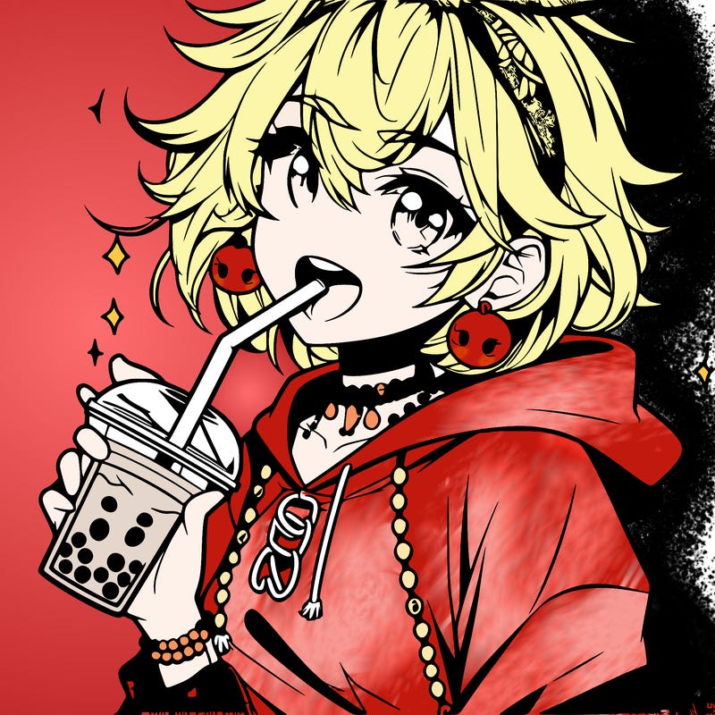 hot baddie anime girl drinking boba and biting the straw