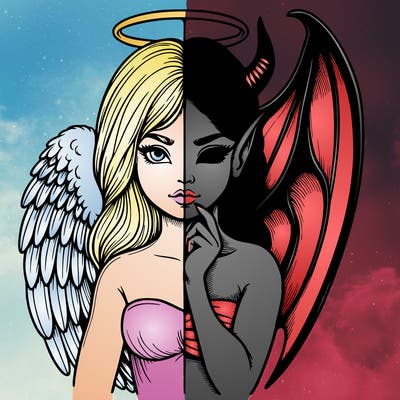 realistic angel half demon