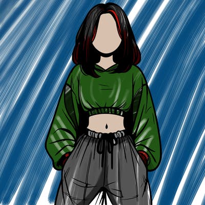 realistic girl faceless with baggy pants and a crop top