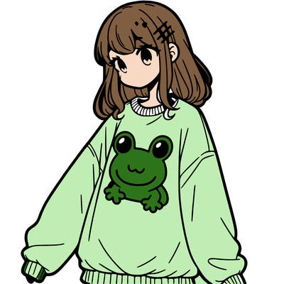 girl wearing frogging sweatshirt