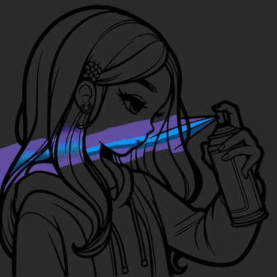 a realistic girl spray painting