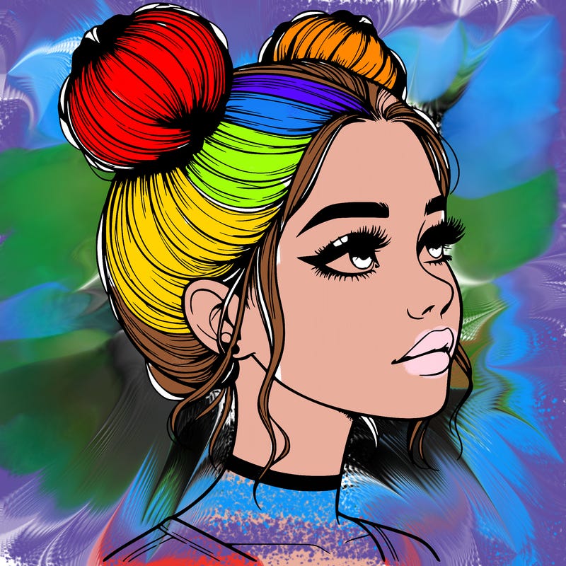 realistic girl with buns on the top of her head