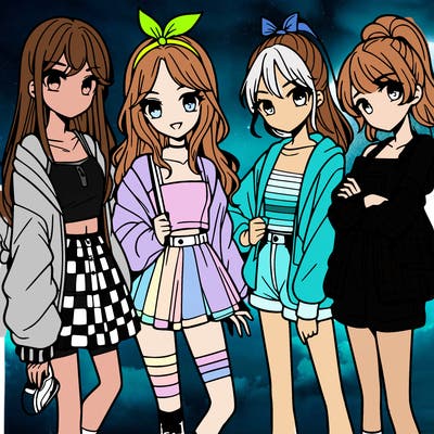 teen manga girls group of 4