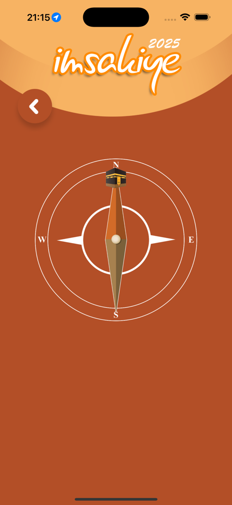 İmsakiye - 2026 - Digital Qibla compass interface for finding the direction of prayer towards Mecca