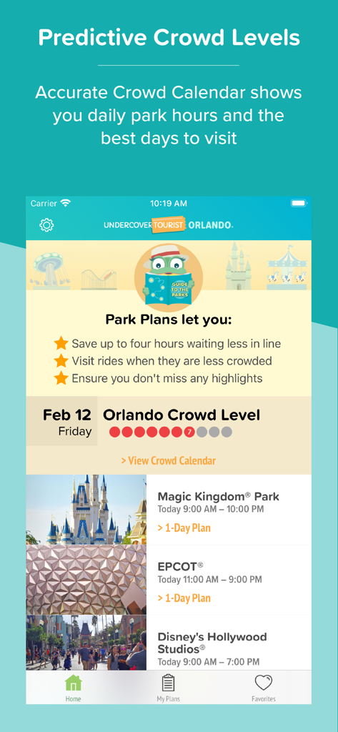 Orlando Theme Park Day - Orlando Theme Park Day app predictive crowd levels and park calendar screen