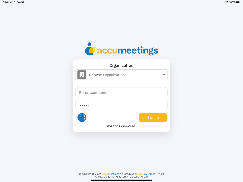Anmeldeportal für die Vorstandsmanagementsoftware accumeetings