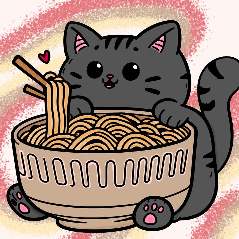 cat with ramen