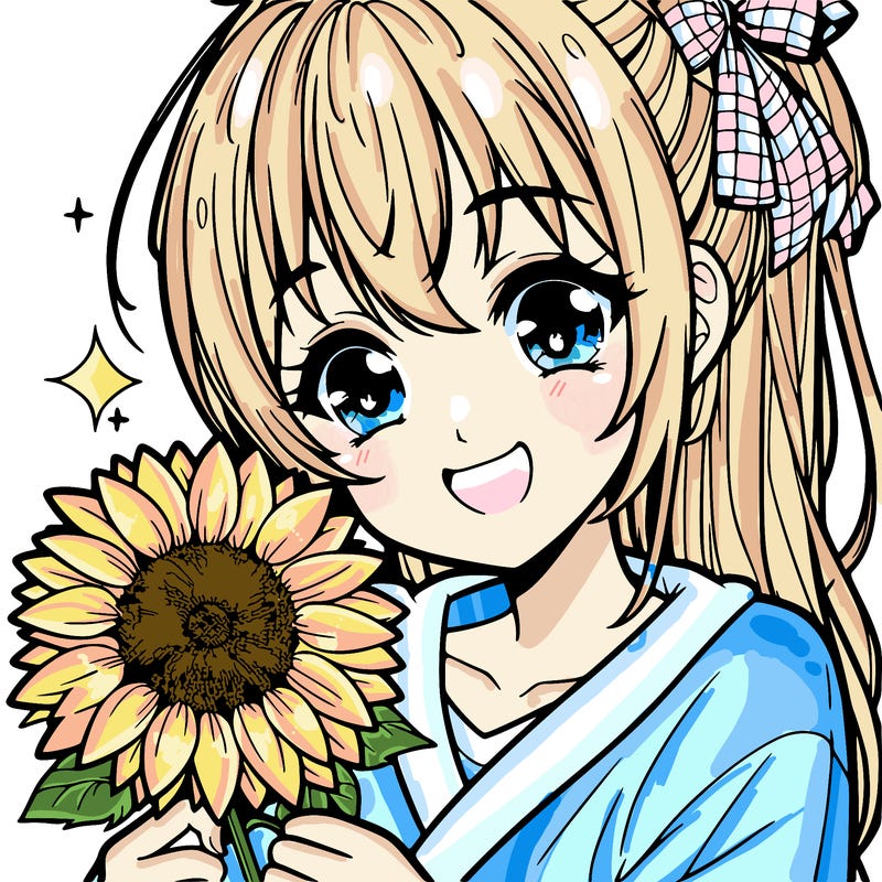anime girl holding sunflower smiling