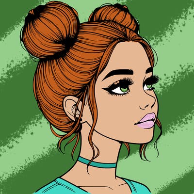 realistic girl with buns on the top of her head