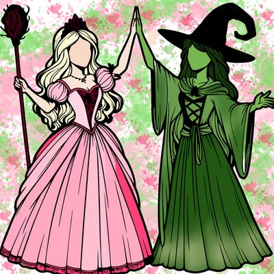 detailed realistic split of a princess and a witch