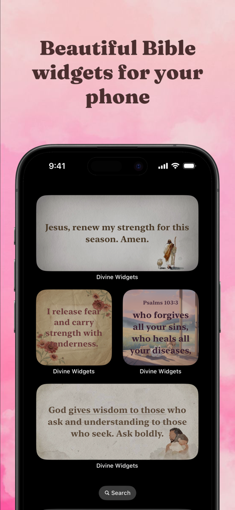Divine: Bible Widget for Women - iPhone home screen displaying aesthetic Bible verse and prayer widgets from the Divine app