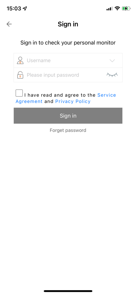 Aibien - The sign in screen of the Aibien home security app with fields for username and password