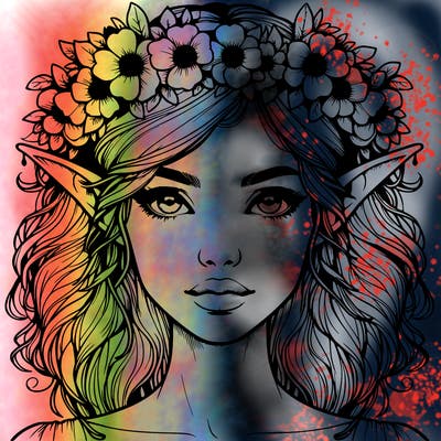 realistic female elf with flower crown