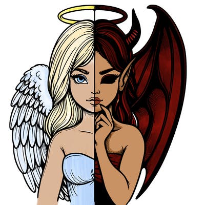 realistic angel half demon